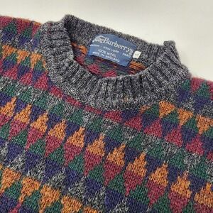 Vintage‎ Burberrys Mens Wool Fair Isle Earth Tones Large Crew Sweater 80s 90s